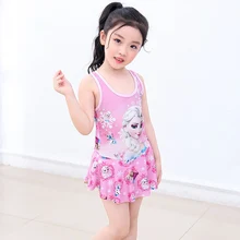 Baby Girls Swimsuit One Piece Elsa Princess Dress Stretch Cartoon Pattern Bathing Suits Swimwear Bikini Beach Wear