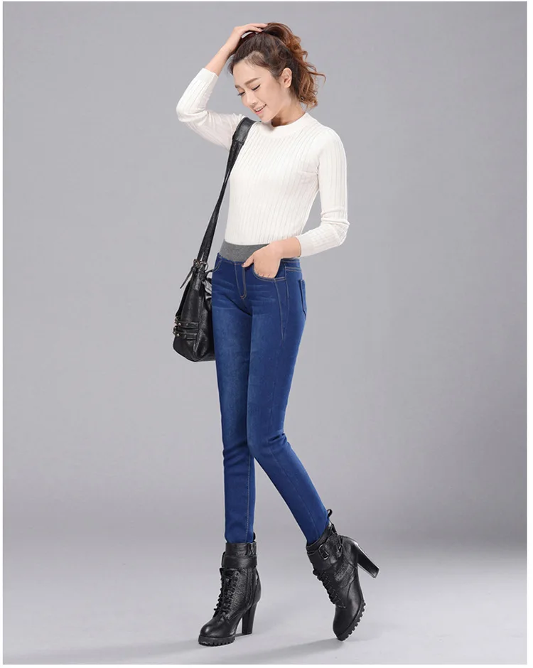 Winter Thick Plus Velvet Fleece Warm Women Elastic High waist Skinny mom Jeans Stretch Female Denim Pencil trousers size 28-40 levis jeans