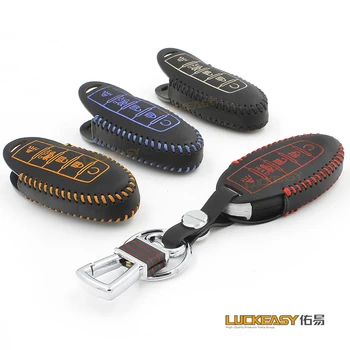 

luckeasy for nissan infiniti 4/5 buttons rogue 2014 2016 2017 2020 Leather Car Key bag/case wallet holder key2a