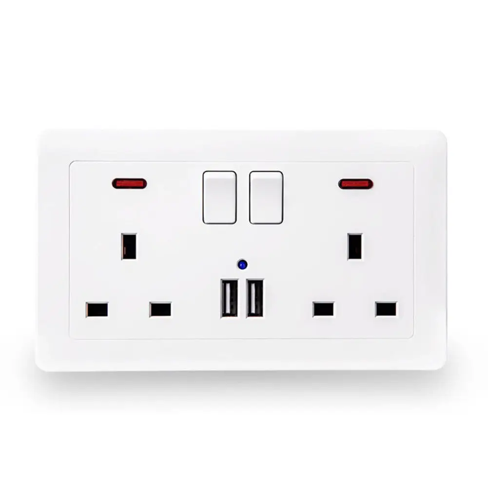 

Wall Plug UK Twin Socket 2 Way 13A with 2 USB Smartphone High Speed Charger Port