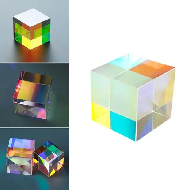 Dichroic Glass Optical Color X-Cube Four Side Polished Experiment For Teaching 12.7*12.7*12.7m Cube Rainbow Glass Prism Las B3N4 1
