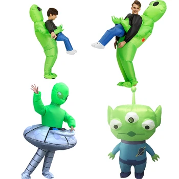 

Adult Carnival Dress Three-eyed Green Blue Alien Inflatable Costume Halloween Chirstmas Cosplay Party Monster Funny Blow Up Suit