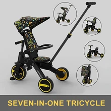 IMBABY Multifunctional 7-in-1 Baby Stroller One-Key Folding Children's Tricycle Kid Kick Scooter With Backrest&Sunshade&Push Rod