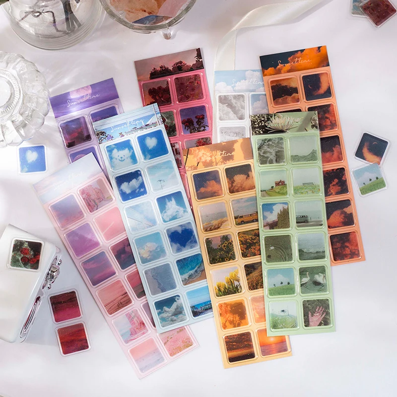 12Pcs Glister Sky Scenery Stickers Adesivi Estetici Per Paesaggi Antichi Per Scrapbooking Bullet Journal Set Di Adesivi Adesivi