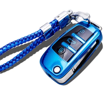 

TPU Key Accessories Holder Cover For Audi A3 A4 A6 C6 Tt Q2 Q3 B7 Q2L RS3 S3 E-tron 3 Button Keychain Car Key Case Cover Keyring