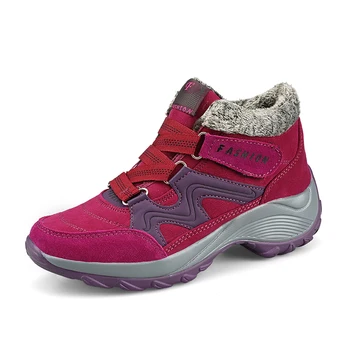 

ZETMTC Women Snow Boots Winter Flat Warm Plush Ladies Shoes Round Toe Height Increasing Ankle Boots Shoes Lace-Up Snow Boots