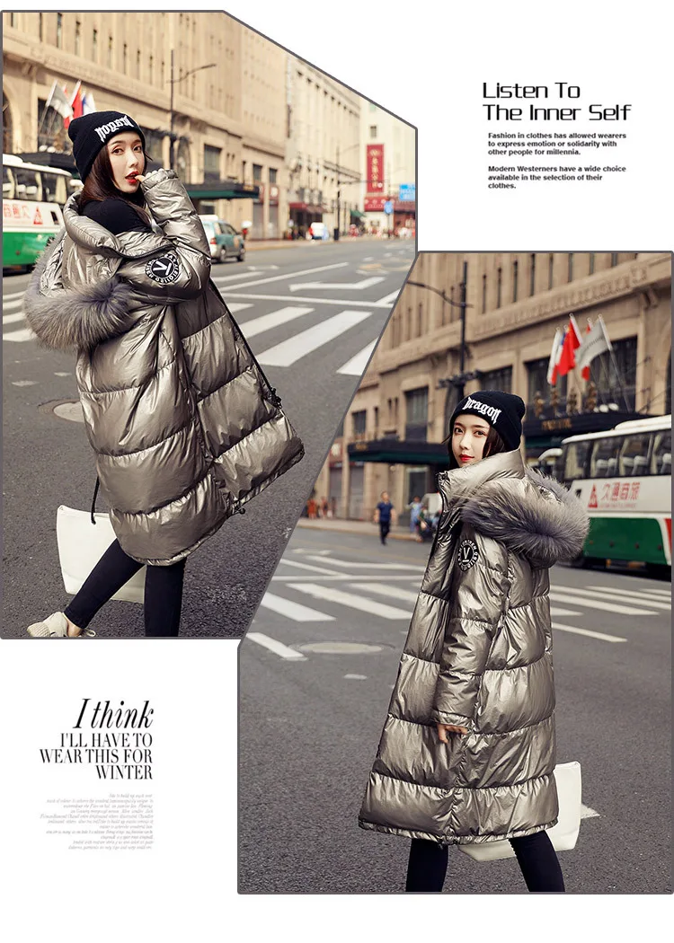 New Style Korean-style Loose-Fit down Jacket Women's Mid-length Thick over-the-Knee Stand Collar V Standard Winter Long Coa