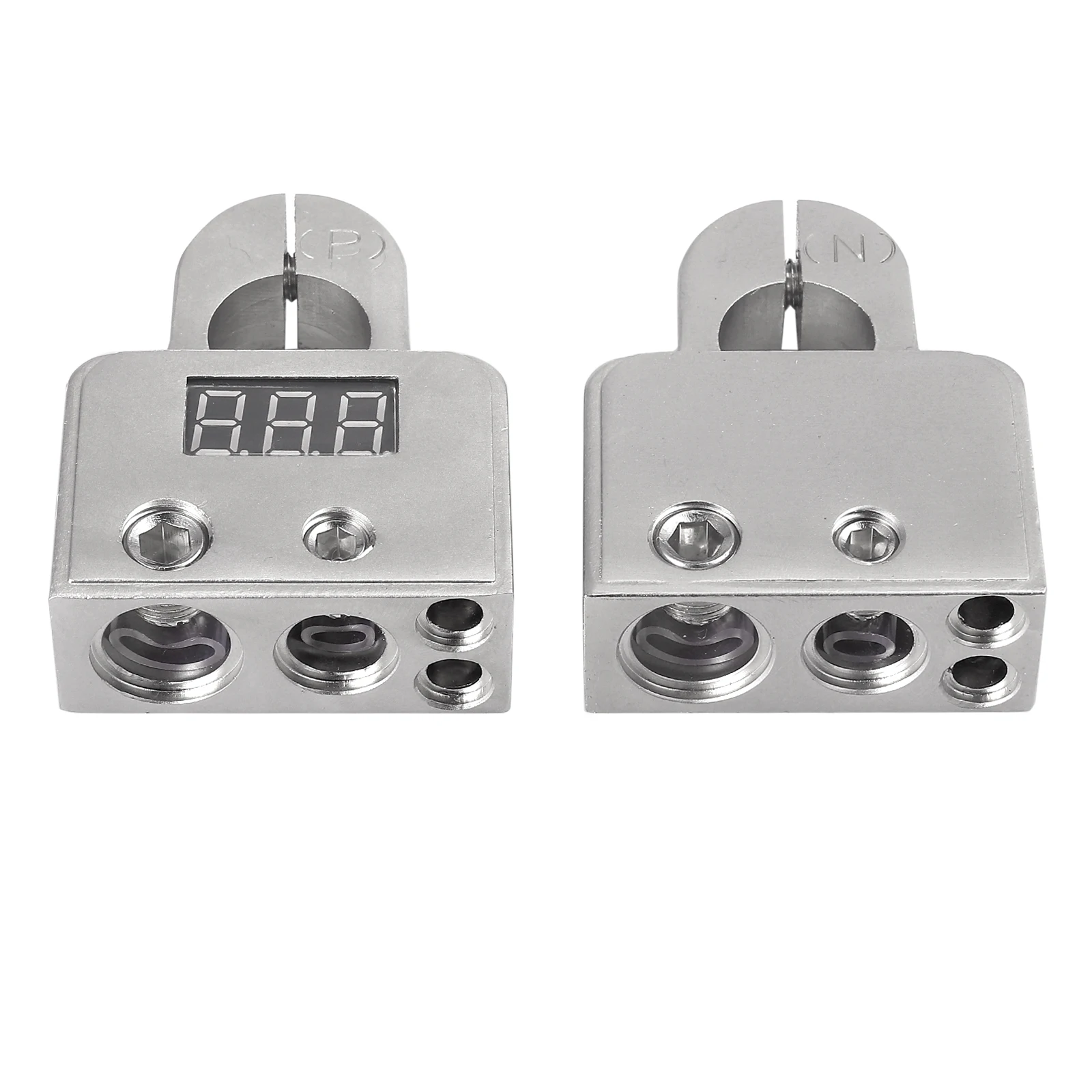 Car Battery Terminal Connectors with Voltmeter-0/4/8 Or 10 Gauge AWG Positive Negative Battery Post Clamp and Shims (Pair)