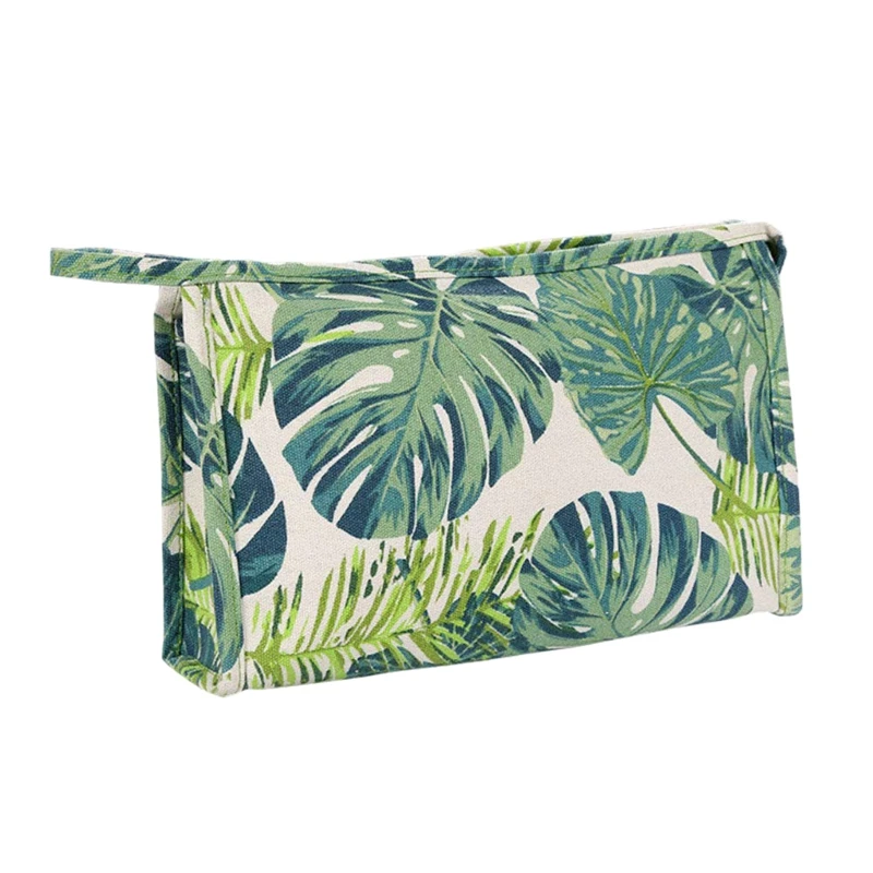 Холщовые сумки для макияжа женские Cosemetic сумка дорожный клатч кошелек зеленая сумка с рельефом из листьев Органайзер на молнии