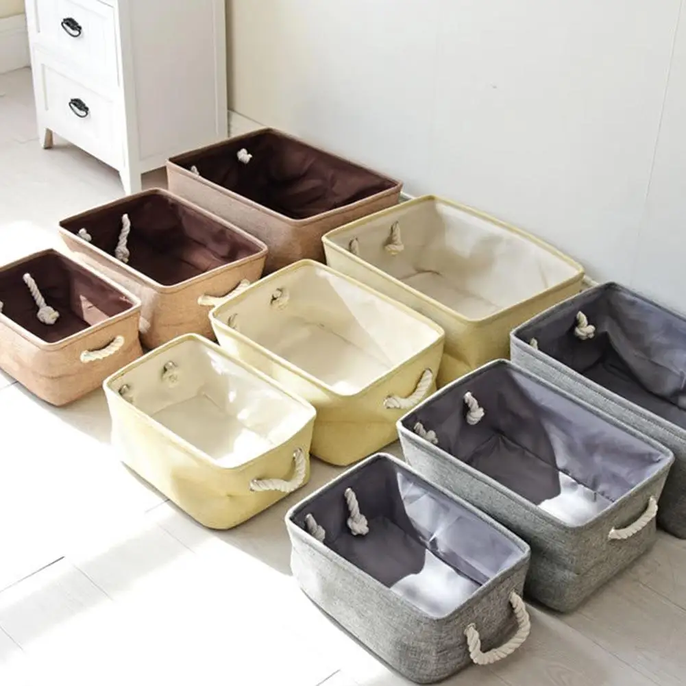 

Cotton Linen Thickened Storage Baskets Folding Laundry Basket Clothes Sundries Toy Makeup Organizer Cosmetic Storage Container