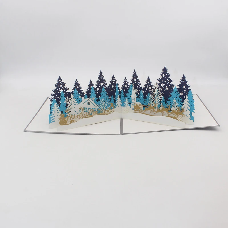  3D Handmade Forest House Santa Claus Elk Paper Invitation Greeting Cards PostCard Merry Christmas C - 4.00031E+12