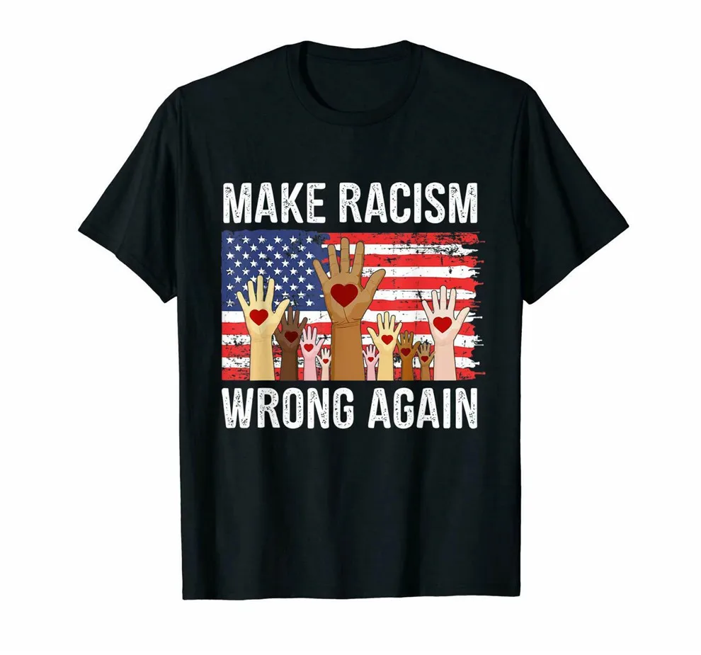 Make Racism Wrong Again American Flag Hands Anti Trump Men T-Shirt Bodybuilding Tee Shirt |
