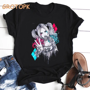 

Classic vintage sexy Harley Quinn print women t shirt harajuku kawaii tops grunge aesthetic clothes female Suicide Squad tshirt
