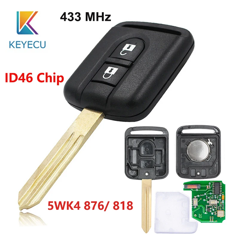 KEYECU 433 МГц ID46 PCF7946 чип 2 кнопки дистанционный ключ брелок для Nissan Note NV200 Elgrand X-TRAIL