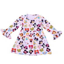 Новинка; модное стильное платье для девочек с принтом головы Микки Мауса; изысканное платье с длинными рукавами и оборками; детская одежда с ушками Микки Мауса; детская одежда из молочного шелка