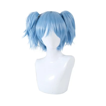 

Sally Face Cosplay Props Sally Latex Mask and Wig Short Blue Heat Resistant Synthetic Hair Clip Ponytails Wigs