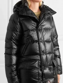 

Women Black White Hooded Down Jacket Female Long Sleeve Winter Warm Coats