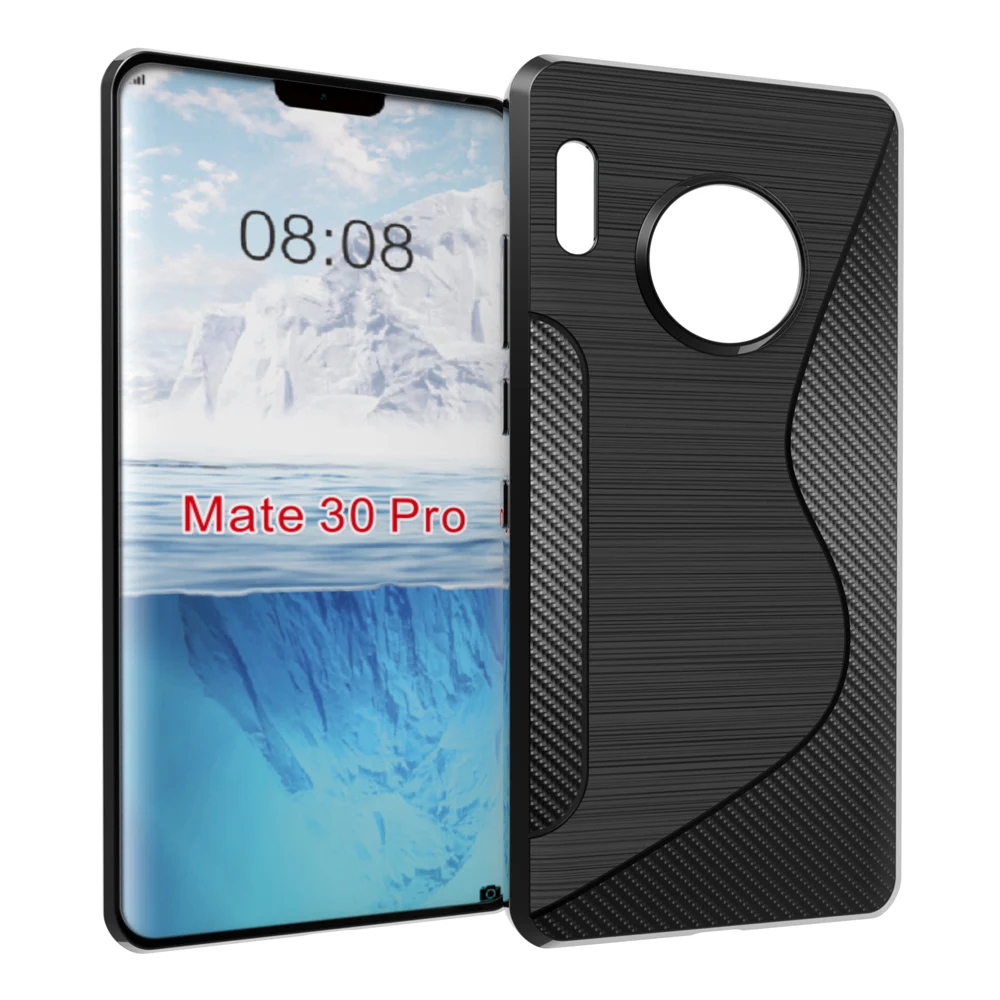

black shockproof Anti-skid S Line TPU Gel Skin Case Cover For huawei mate 30 Pro