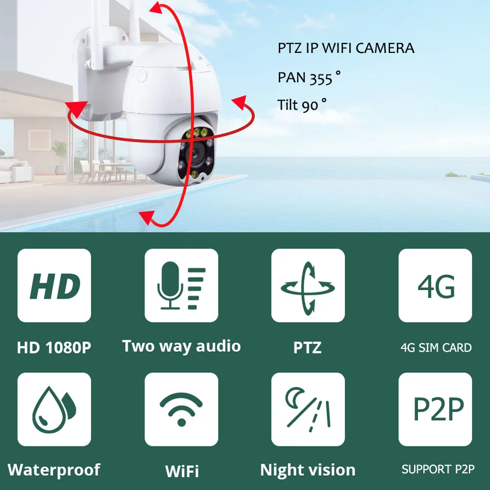Cartão sem Fio Câmera de Segurança Ptz ao ar m à Prova Livre Câmera Gsm Wifi ip Cctv P2p ir Visão Noturna 30 Dwaterproof Água Ip66 Camhi 3g 4g Sim 9 ???-1