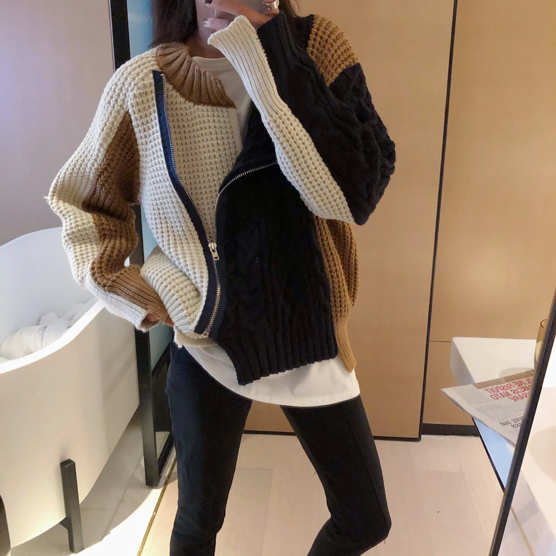 

Coloured Zipper Stitching Cardigan 2020 Cardigans Women Sweaters Winter