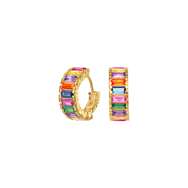 925 Sterling Silver Colored Crystal Hoop Earrings Collection Rainbow Zircon Mosaic Charm Circle Huggie Earrings Jewelry