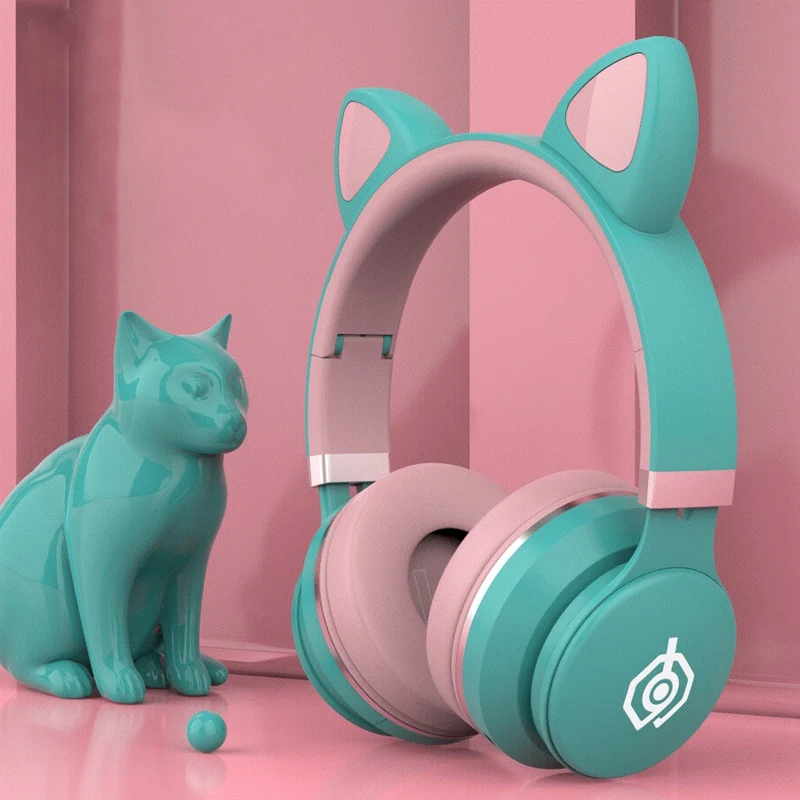 Bluetooth 5 0 Cat Ear Headphones LED Light Up Noise Cancelling Adults Kids Girl Headset Support TF Card