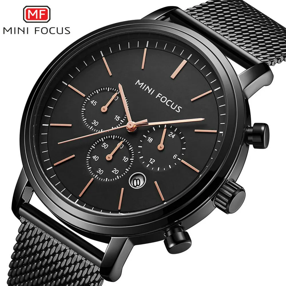

MINIFOCUS Brand Luxury Men Sports Watches Waterproof Military Dress Quartz Watch Stainless Steel Mesh Strap Relogio Masculino