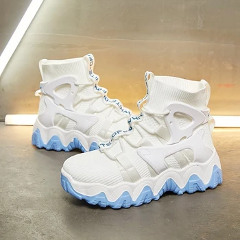 

2020 Winter Women Fashion Sock Boots Chunky Ankle Boots Ulzzang Women's Platform Boots Comfortable Wedge Sneakers Woman Shoes