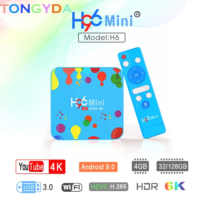 Smart Android 9,0 tv BOX 4 ГБ ОЗУ 128 ГБ H96 Мини Allwinner H6 USB3.0 1080P H.265 4K 60fps двойной Wifi Google Голосовое управление HK1MAX