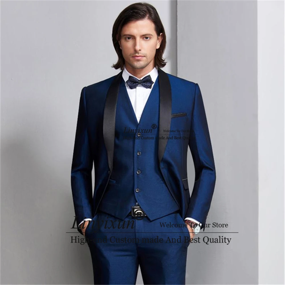 Traje clásico marino para hombre, de 3 piezas para novio y boda, Blazer Formal para banquete, chaqueta ajustada para graduación, chaleco, pantalones, Terno Masculino|Trajes| - AliExpress