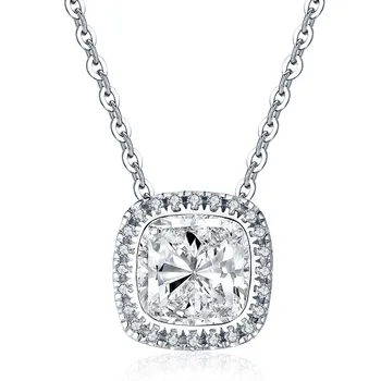 

8*8MM S925 Fine Jewelry Sterling Silver Cushion Cut Pendant Necklace Lab-created Diamond Engagement Wedding Proposal Gift