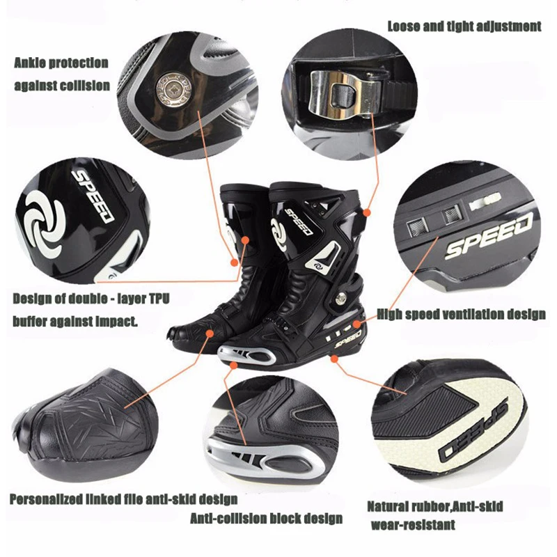 Мотоциклетные дышащие гоночные ботинки Нескользящие регулировка скорости