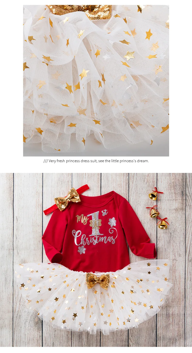 My first christmas/Модный комбинезон с длинными рукавами для маленьких девочек, топы, платье-пачка, набор для волос, осенняя одежда navidad
