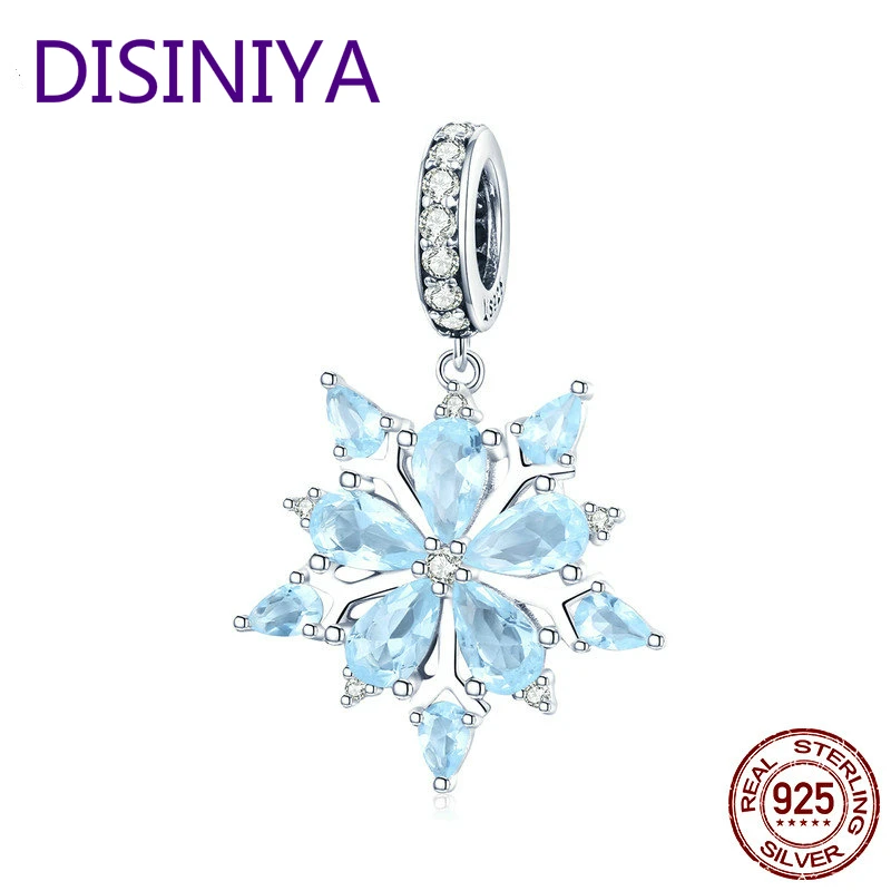 DISINIYA High Quality 925 Sterling Silver Winter Snowflake Blue CZ Elegant Charms Pendant fit Necklaces Jewelry SCC34940 | Украшения и