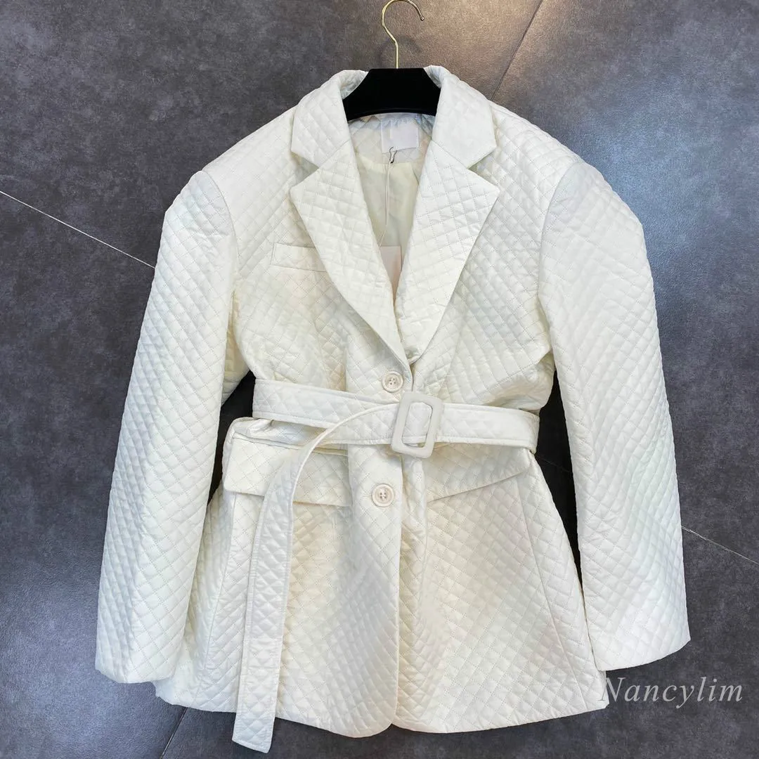 

2020 Autumn and Winter Lapel Long Sleeve Belt Waist Women's Elegant Plaid Cotton-Padded Clothes Fashion Female Parka Coat