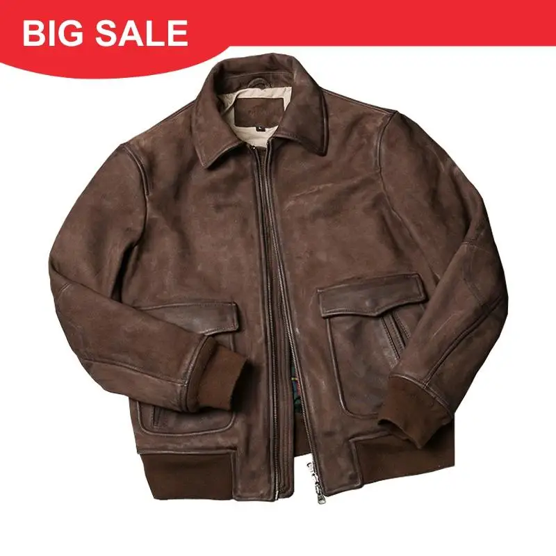 

2020 Retro Brown USAF A2 Pilot Leather Jacket Large Size XXXL Genuine Cowhide Autumn Military Aviator Leather Coat FREE SHIPPING