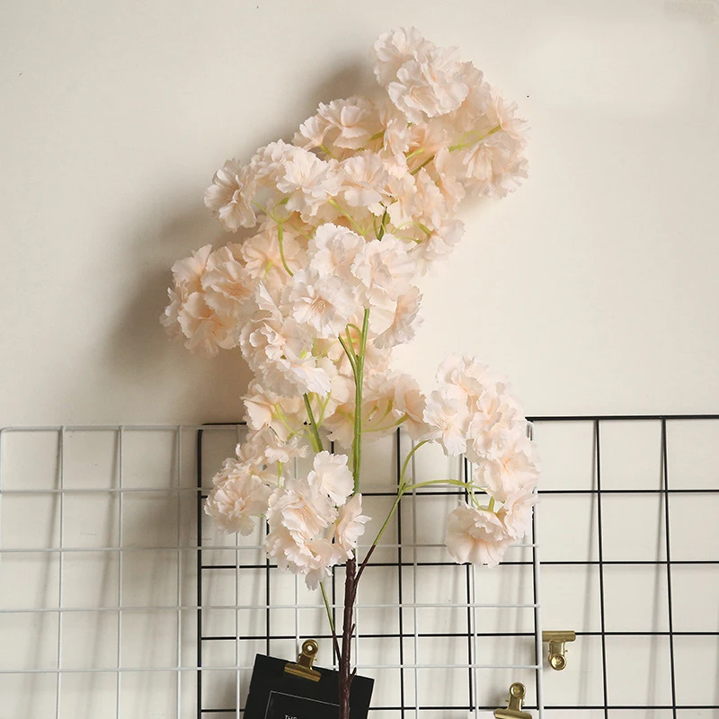 Шелковый Искусственный цветок вишня ветка для дома свадебное украшение вишня цветок - Цвет: Light champagne