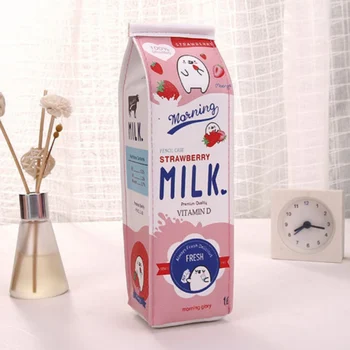 

Milk Box Shape Waterproof PU Pencil Small Object Box Shaped Pen Storage Bag cute Students Desktop Stationery Set #