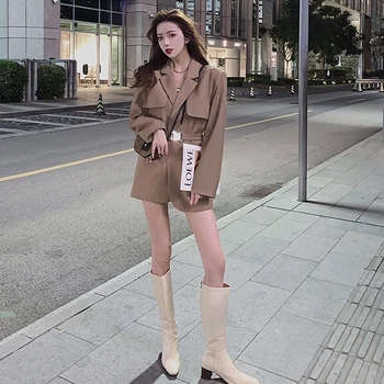 

French Fashion Pockets with Sashes Coats and Jackets Women Korean Short Loose Chic Suit Jacket Winter Office Jacket Female 2020
