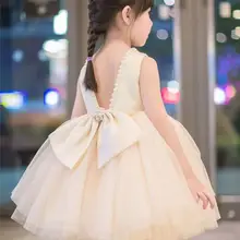 Новинка года; милое и удобное бальное платье цвета шампанского со съемным бантом и открытой спиной из сетчатой ткани для девочек; торжественное платье на день рождения