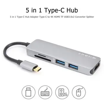 

5 in 1 Converter Type-C HUB USB-C to 4K HDMI USB3.0 TF Card Reader for Laptop PC Support for Windows XP/ 7/ 8/10 Linux