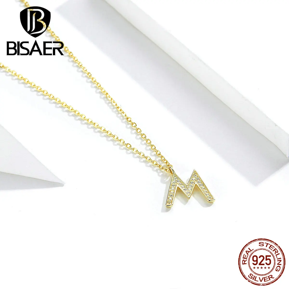 925 Sterling Silver Sparkling CZ Stones Necklaces Adjustable for Women Sterling Silver Jewelry Letter M HVN113