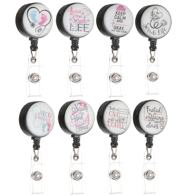 Badge Reels Holder Retractable with ID Clip for Nurse Name Tag Card Funny Rn LPN Cna Nursing Doctor Teacher Student Medical Black Work Office