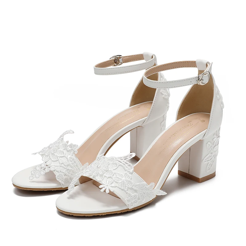 

BaoYaFang Thick Heel Ankle Strap Fashion Summer Bridal Lace Wedding Party Dress Shoes Woman Orange Open Toe Female Sandals