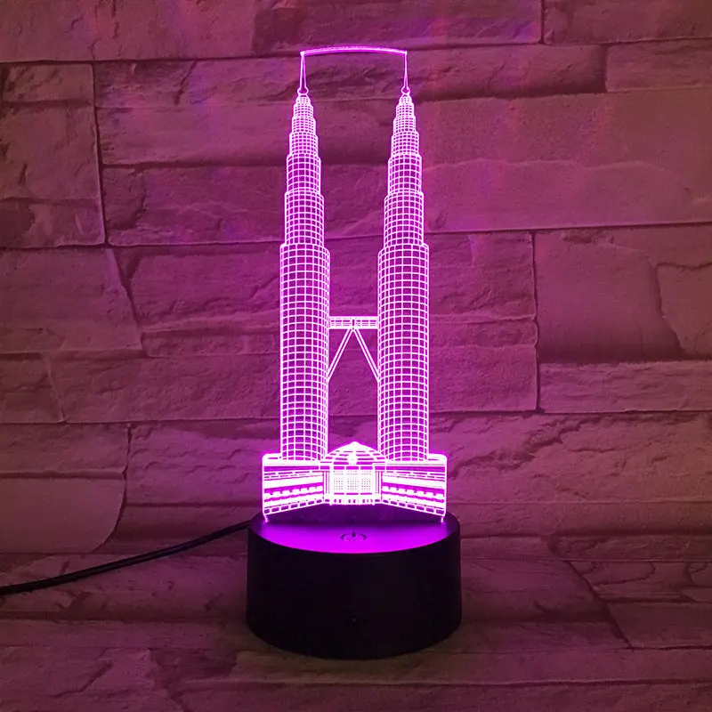 Kuala Lumpur City Petronas Две башни небоскреб 3D настольная лампа для маленьких мальчиков детские игрушки Рождественский подарок вечерние украшения для дома