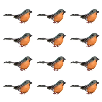 

1 Set 12Pcs Practical Christmas Robin Birds Safe Decorative Simulated Robin Bird Fake Birds Christmas Decorations Assorted Color
