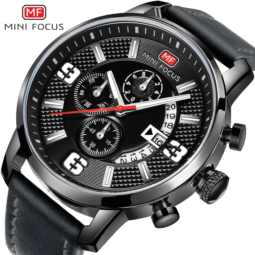 

MINIFOCUS 2019 New Fashion Sport Clock Men's Wristwatch Luxury Male Clock Quartz Watch Waterproof Leather Strap Band Men Watches
