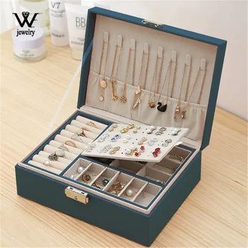 

WE New Double-Layer High Capacity Leather Jewellery Box Ear Stud Earrings Ornament Storage Box Multi-Function Large Jewelry Box