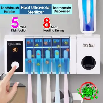 

3 IN 1 Bathroom UV Sterilizer Toothbrush Holder UV Disinfection Thermostatic Heating Drying Automatic Toothpaste Dispenser