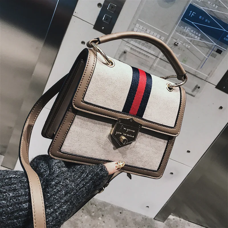 

Hong Kong Style Dull Polish Lock Bag Women's 2018 Autumn And Winter New Style Mixed Colors Shoulder Handbag Women's Square Sling